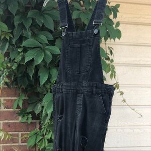 Distressed Black Overalls